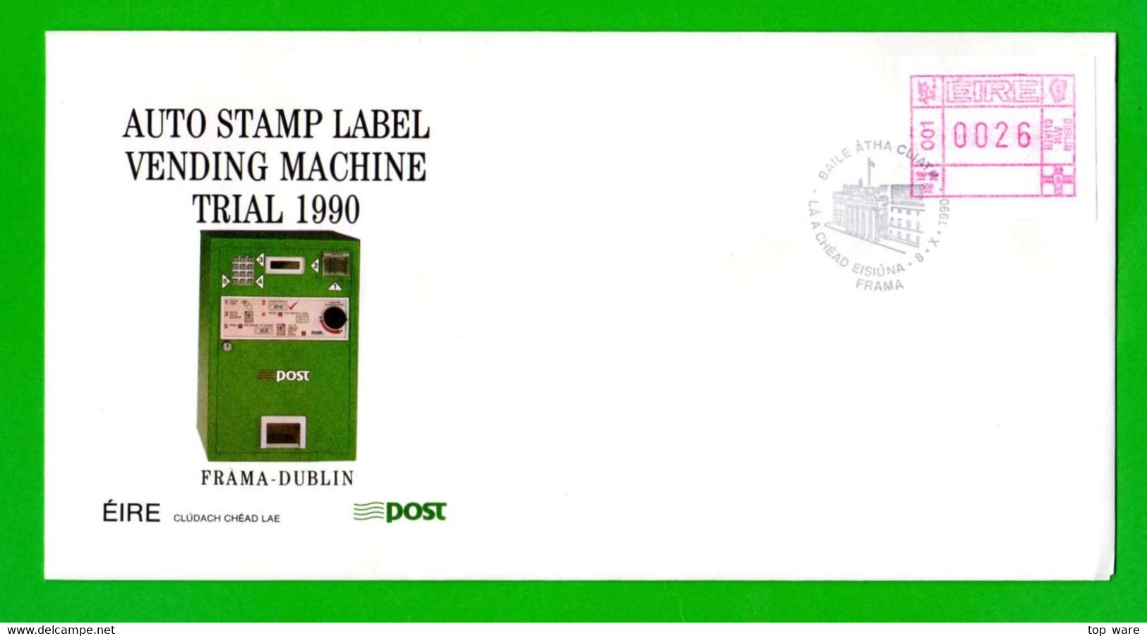 EIRE IRELAND ATM STAMPS / VENDING MACHINE TRIAL 1990 / SOAR THREE OFFICIAL FDC Automatenmarken Distributeur - Franking Labels