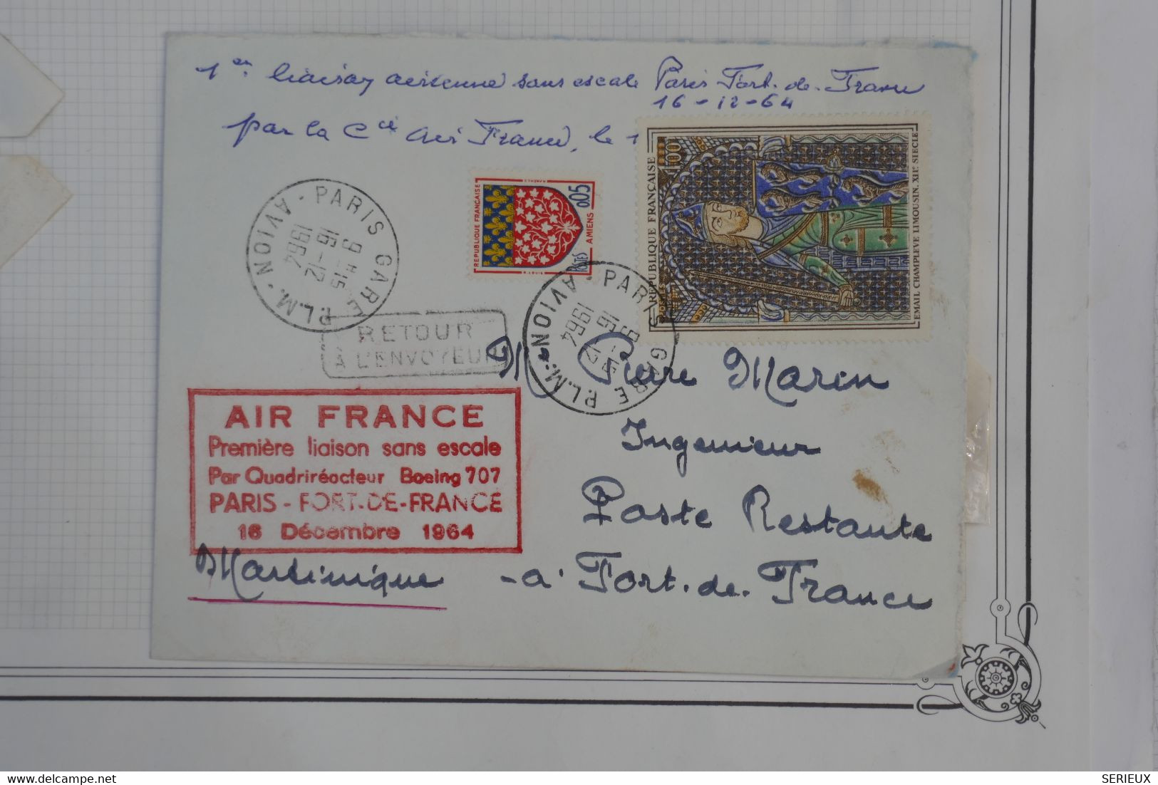 D96 FRANCE BELLE LETTRE 1965 1ERE LIAISON PARIS BEYROUTH LIBAN  +++AFFRANC.PLAISANT - 1960-.... Covers & Documents