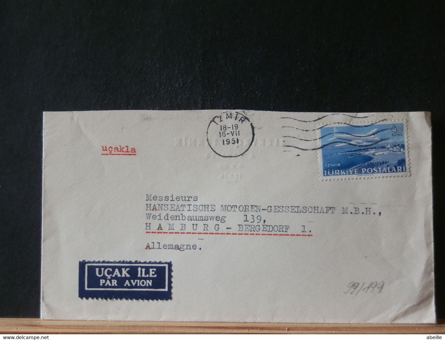 99/199 LETTRE  TURC  POUR ALLEMAGNE 1951 - Briefe U. Dokumente