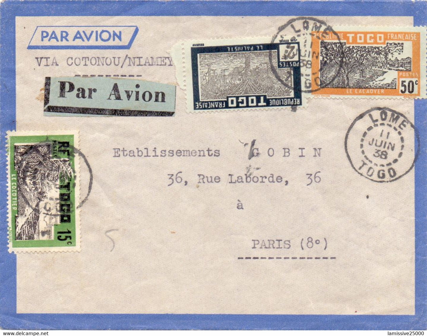 Togo Lettre Par Avion De Lomé Pour Paris - Storia Postale