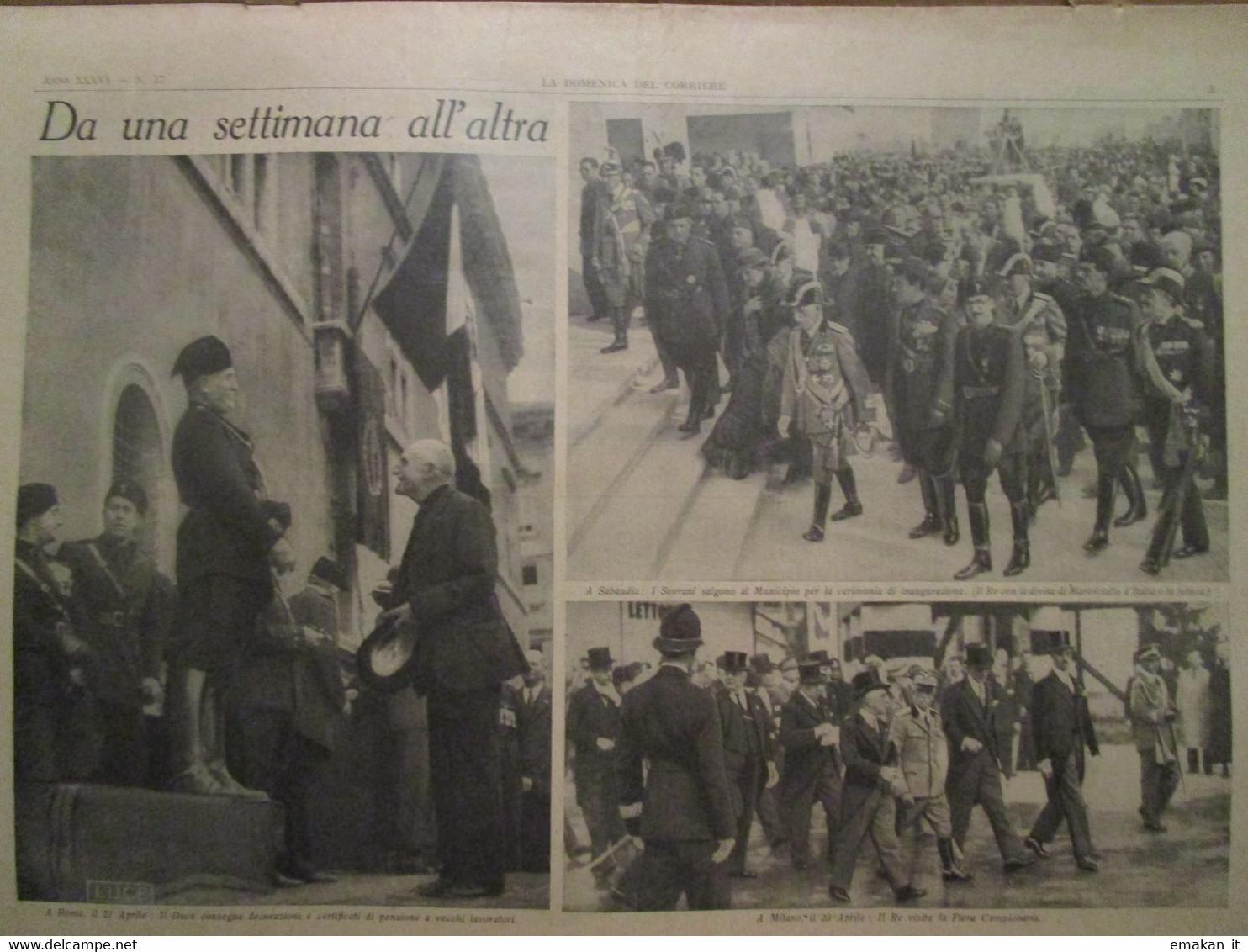 # DOMENICA DEL CORRIERE N 17 / 1934 ALPINI A ROMA / DIRETTISSIMA BOLOGNA FIRENZE / DUCE - Erstauflagen