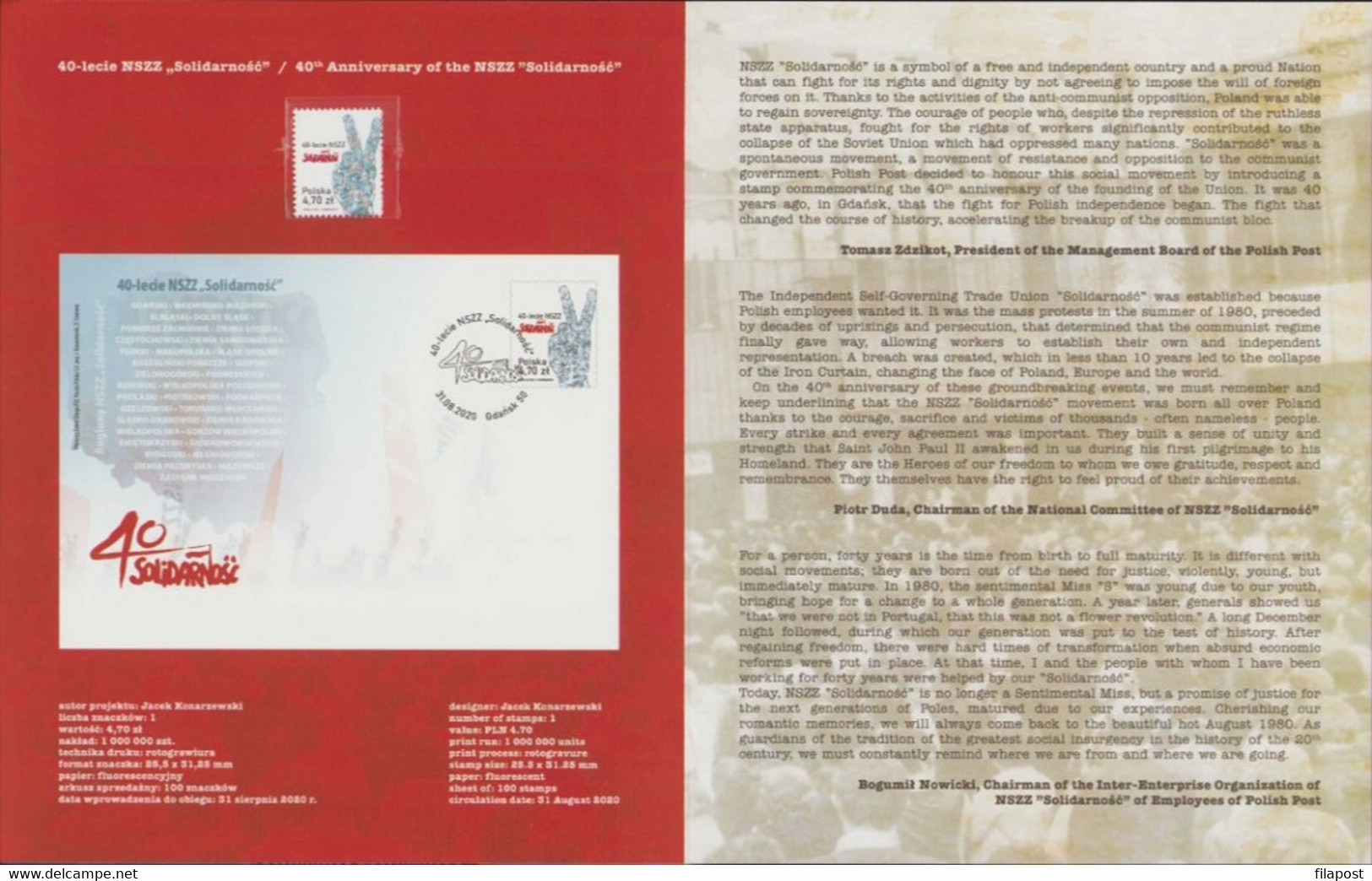 2020 Poland Booklet / 40th Anniversary Of Solidarnosc NSZZ Solidarity Trade Union, Peace Sign, Lech Walesa MNH** - Markenheftchen