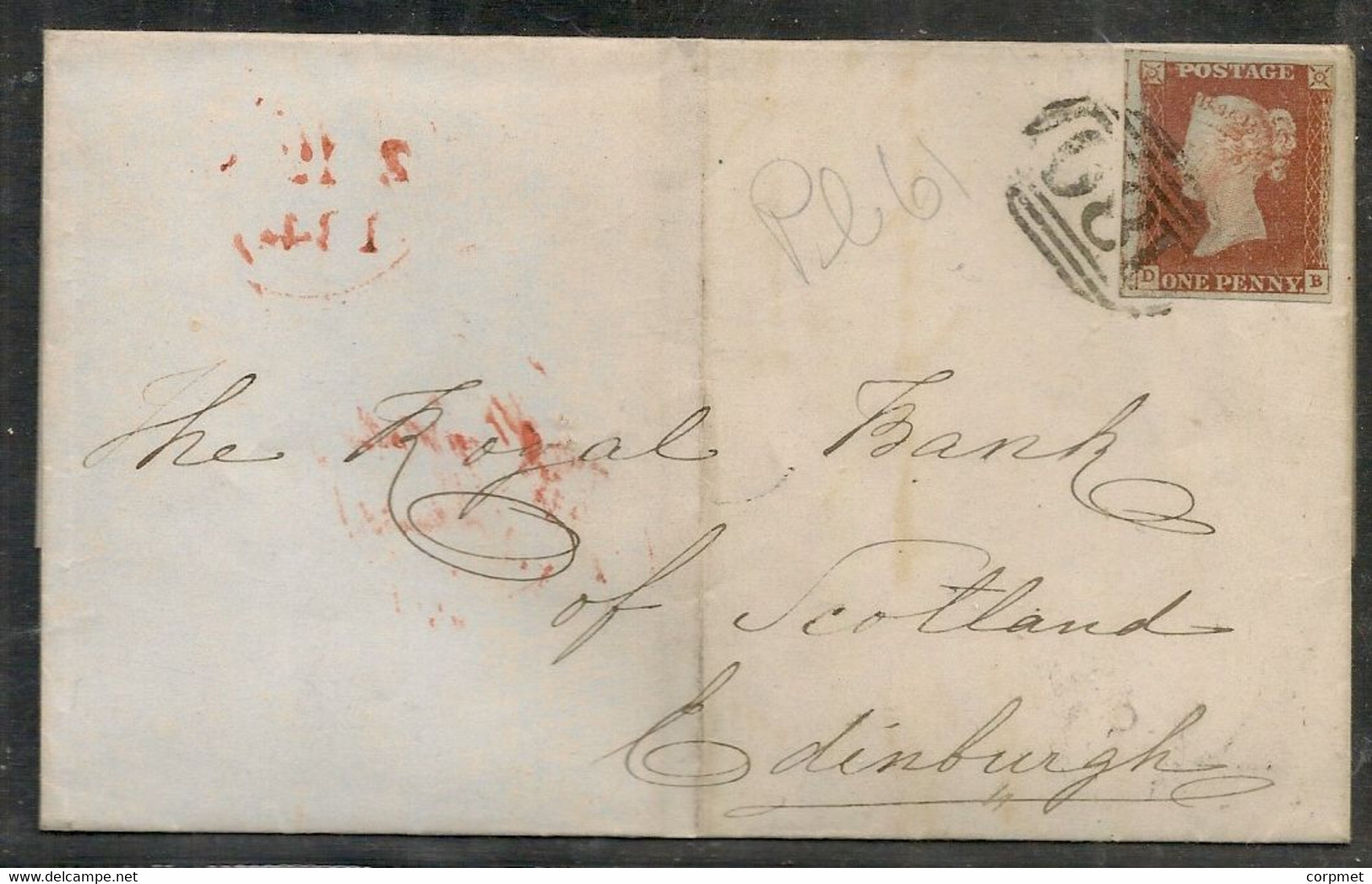 UK 1846 1d BRICK-RED  Numbered City Oval Cancel CHESTER -plate 61 -back CHESTER Black And RED Reception - WAX SEAL - Briefe U. Dokumente