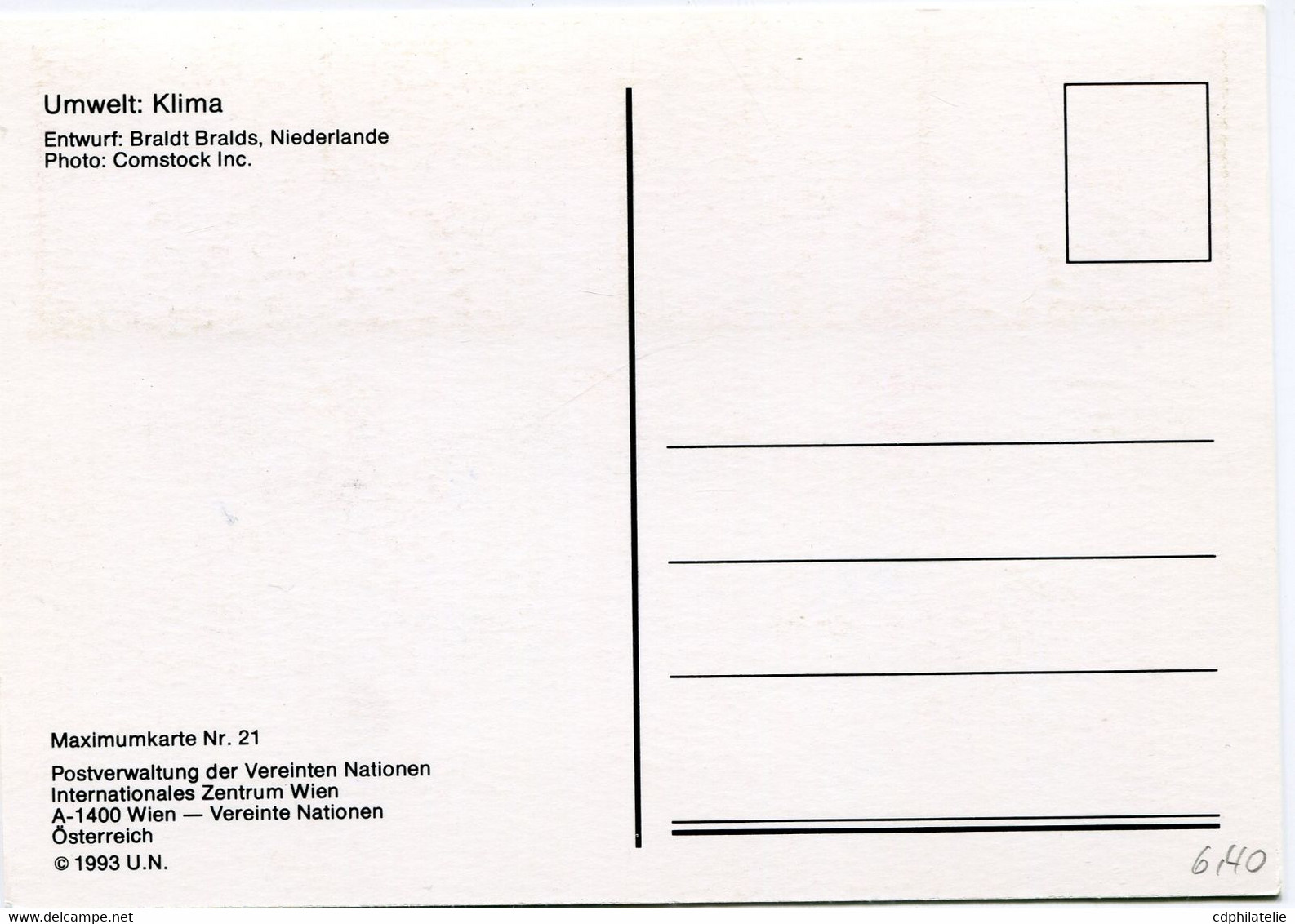 NATIONS-UNIES VIENNE CARTE MAXIMUM DES N°176 / 179 ENVIRONNEMENT-CLIMAT AVEC OBLITERATION DU 29-10-1993 - Briefe U. Dokumente