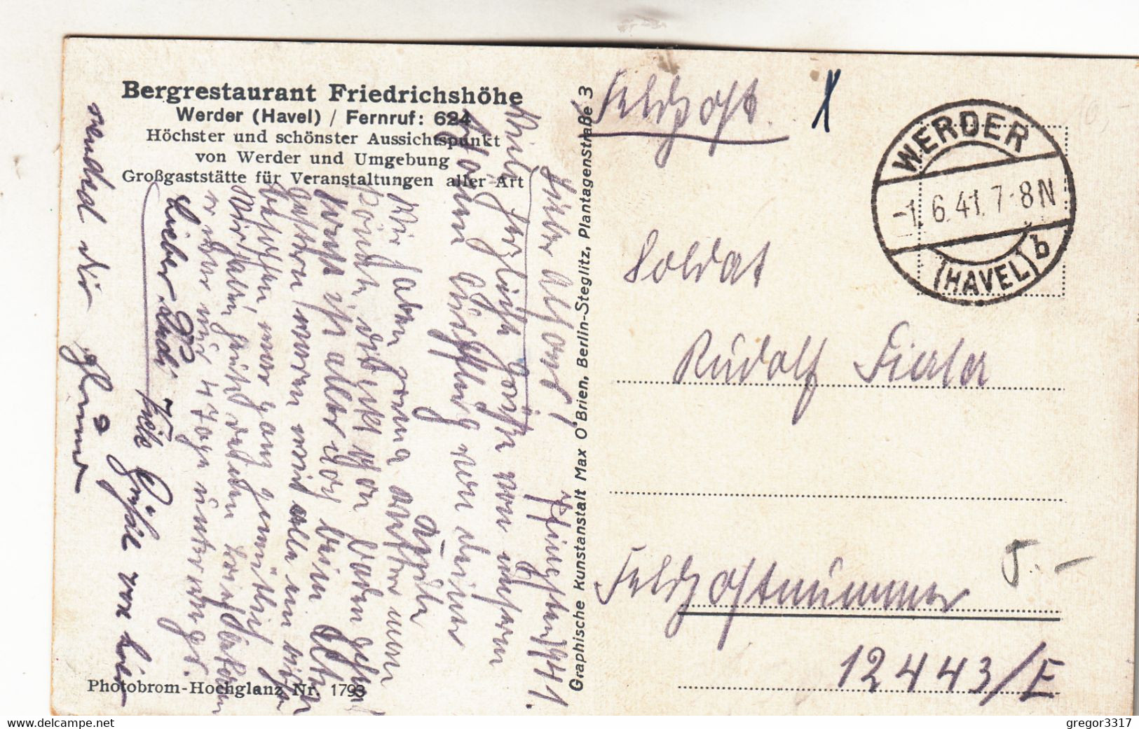 B2888) WERDER - Havel - Blick Auf Die Friedrichshöhe Mit Dampferstation Und Dampfschiff ALT 1.6.1941 Feldpost - Werder