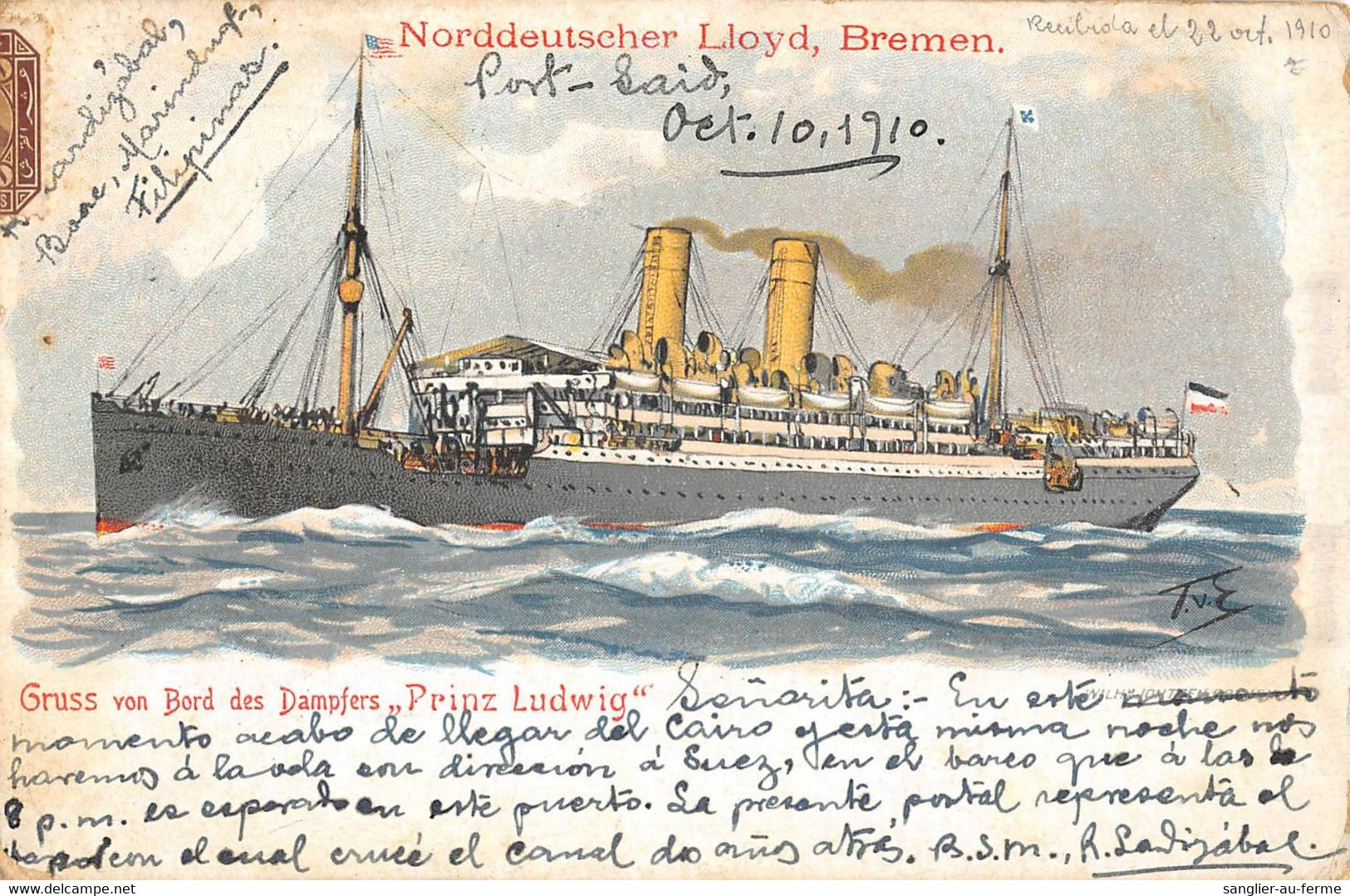 CPA MARINE PAQUEBOT NORDDEUTSCHER LLOYD BREMEN GRUSS VON BORD DES DAMPFERS PRINZ LUDWIG - Passagiersschepen