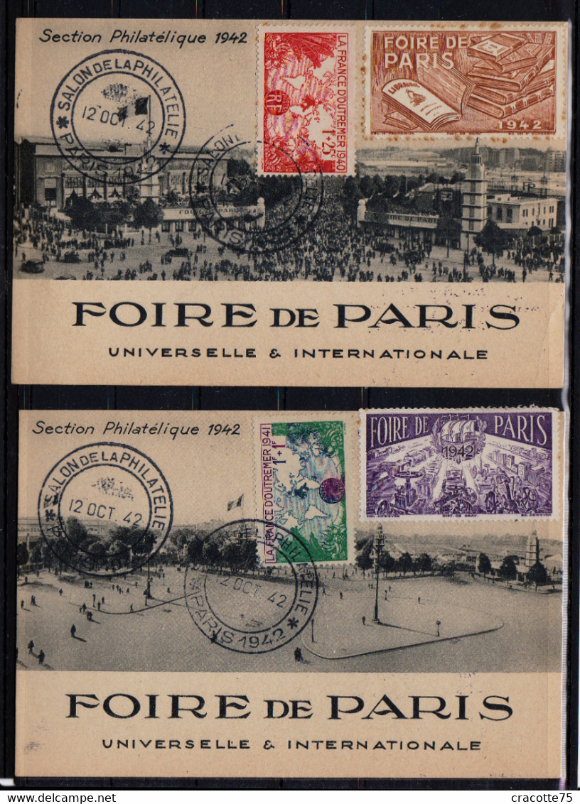 FRANCE - Salon De La Philatélie - Foire De Paris - 12 Octobre 1942. Les 2 Cartes. - Briefmarkenmessen