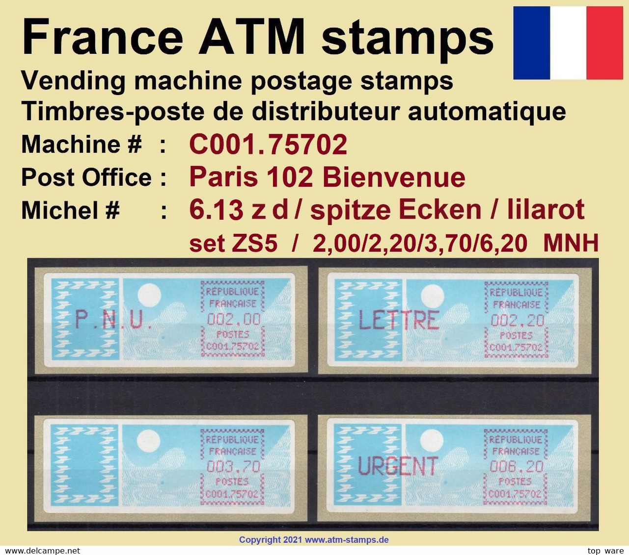 France ATM Stamps C001.75702 Michel 6.13 Zd Series ZS5 Neuf / MNH / Crouzet LSA Distributeurs Automatenmarken Frama Lisa - 1985 « Carrier » Papier