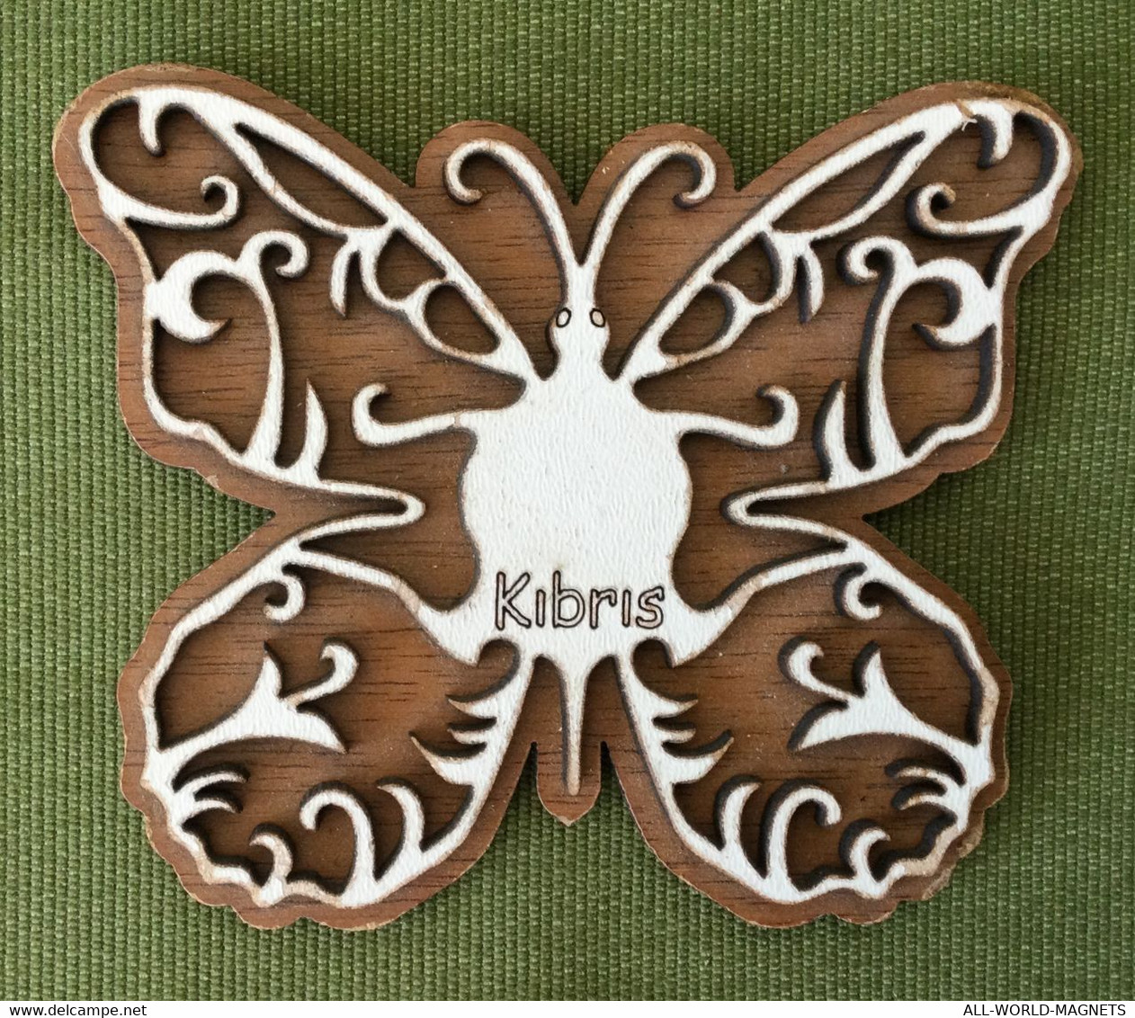 Wooden Butterfly Shaped Fridge Magnet Souvenir From Northern Cyprus Kibris - Animals & Fauna