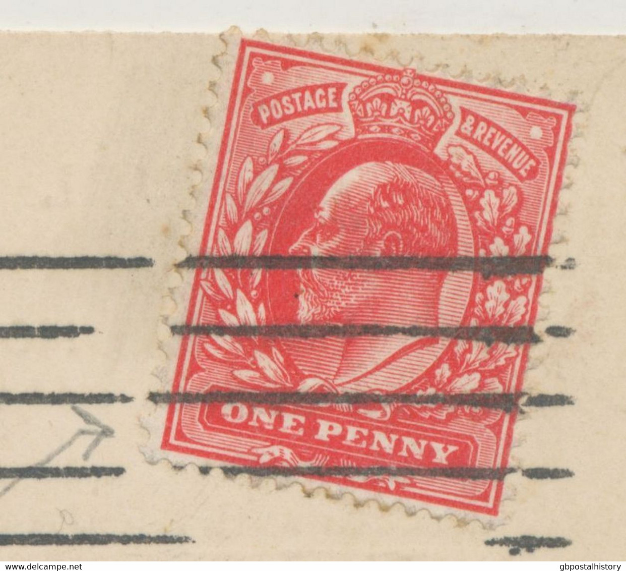 GB 1906, King Edward 1d Red In Commercial Used Postcard With Machine Postmark "LONDON.E.C", VARIETY: Thin Horizontal Red - Plaatfouten En Curiosa