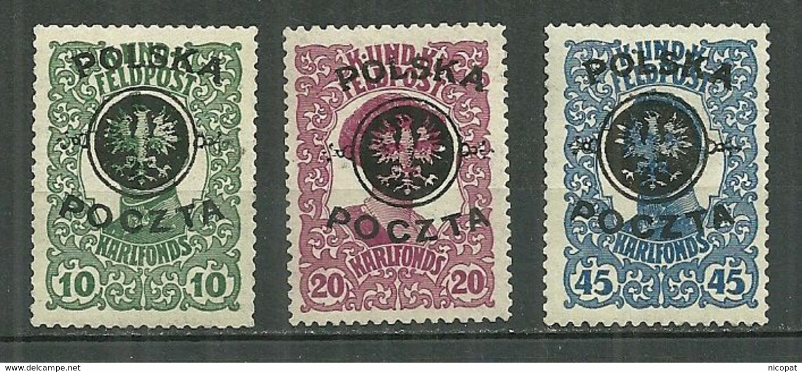 POLAND MNH ** 108-110 Timbre De 1919 Timbre D'autriche Hongrie De 1918 Avec Surcharge - Ungebraucht