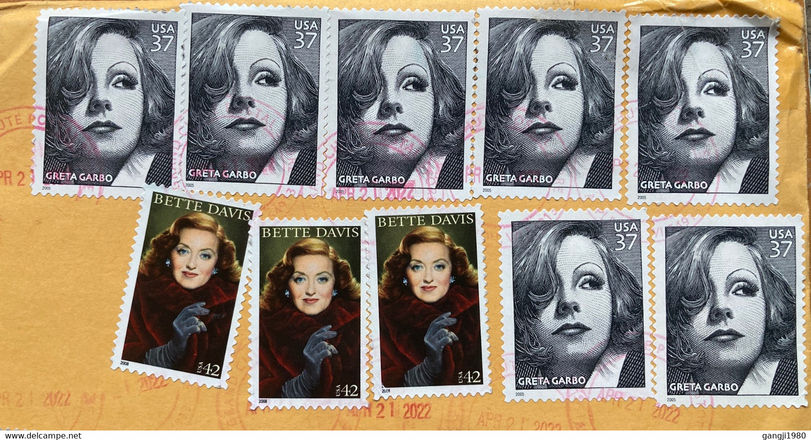 USA 2022, GRETA GARBO ,BETTE DEVIS, BULLRUN, FORT SUMTER 12 STAMPS USED COVER TO INDIA, GRAND CHUTE P.O .CANCELLATION - Covers & Documents