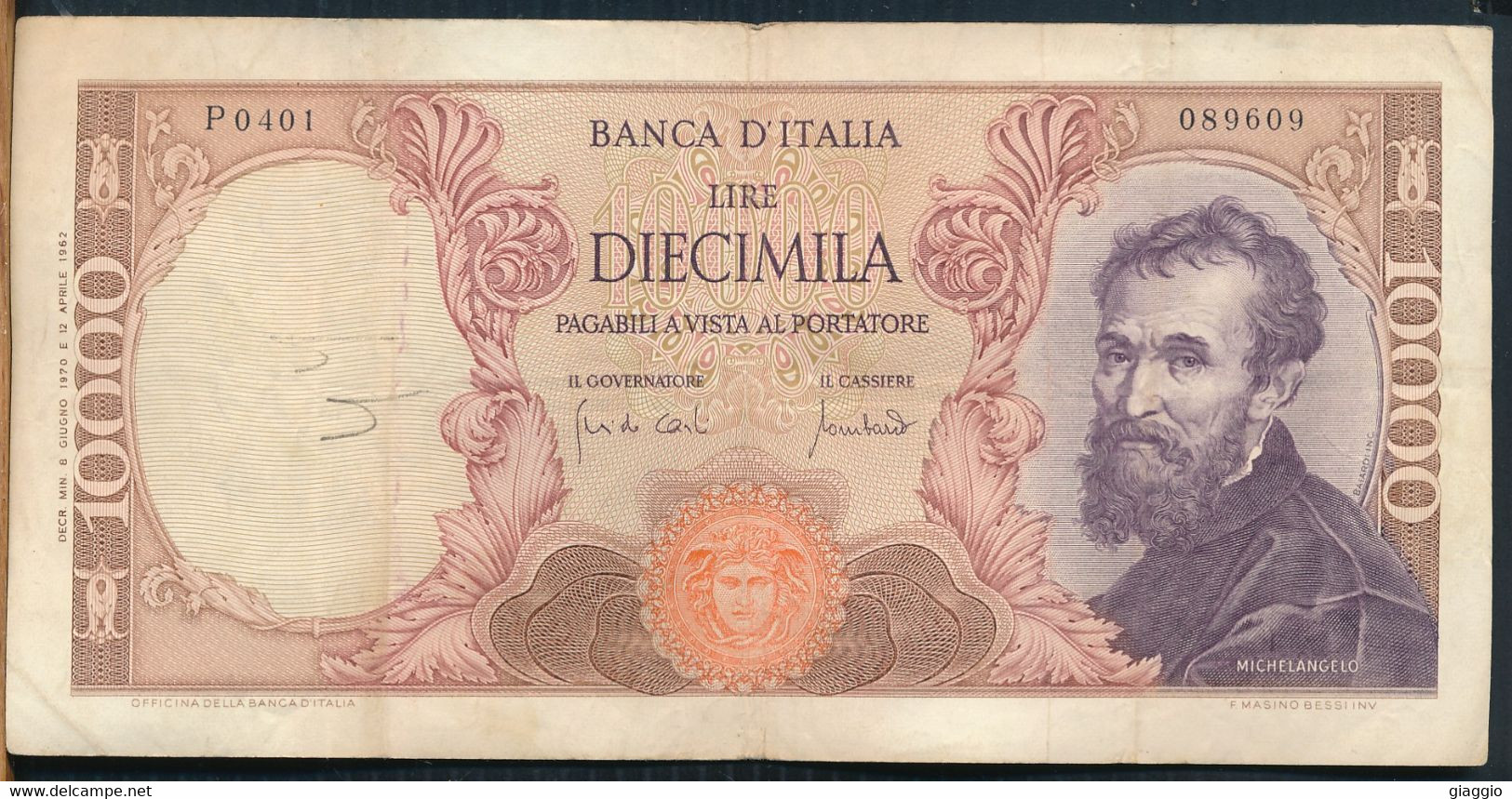 °°° ITALIA - 10000 LIRE MICHELANGELO 08/06/1970 SERIE P °°° - 10000 Lire