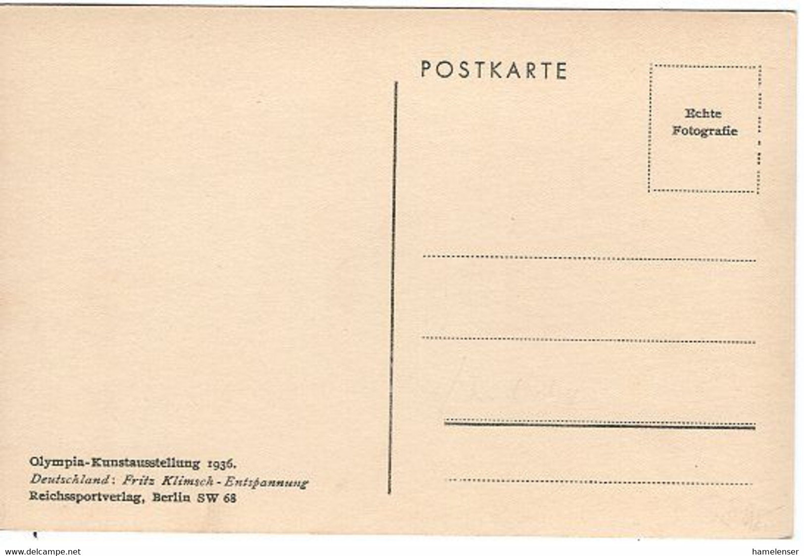 52281 - Deutsches Reich - 1936 - Olympia-Kunstausstellung - Fritz Klimsch "Entspannung", Ungebraucht - Juegos Olímpicos