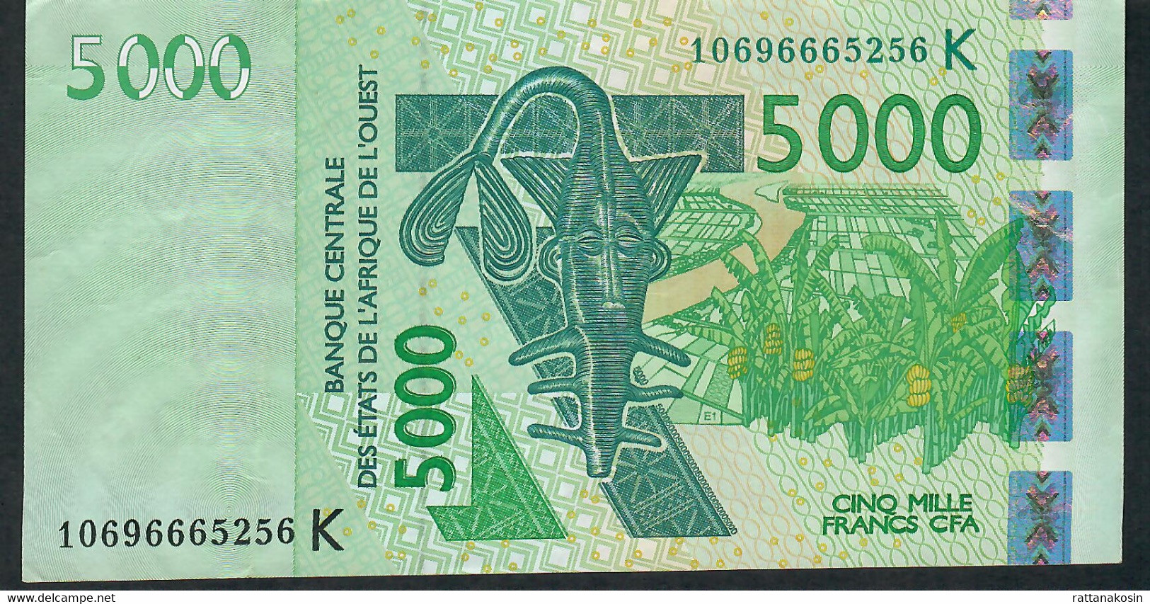 W.A.S. SENEGAL P717Ki 5000 FRANCS (20)10  Signature 36 VF FEW VERTICAL FOLDS NO P.h. - West-Afrikaanse Staten