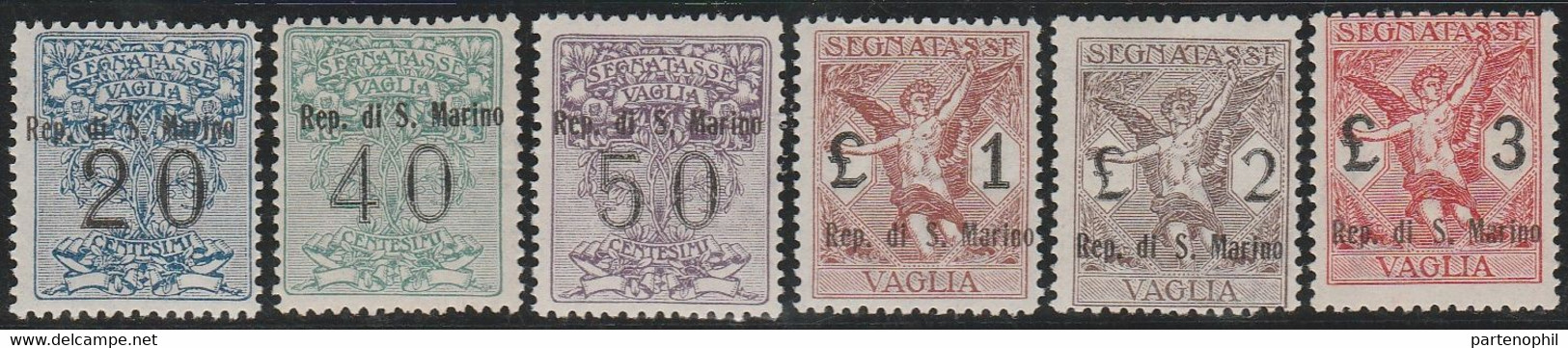 504 San Marino - Segnatasse Per Vaglia  1924 - Francobolli D’Italia Soprastampati Rep. Di S. Marino N. 1/6. Cert. RayMNH - Postage Due