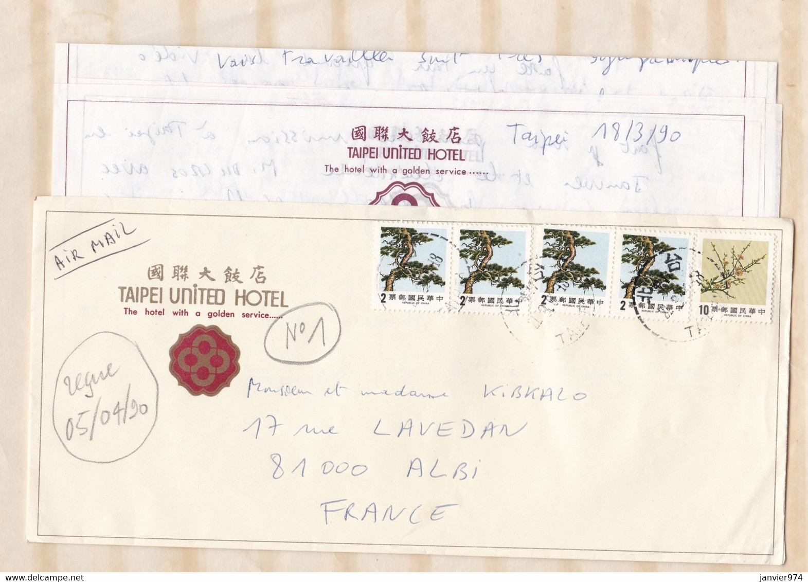 TAIWAN 1 Enveloppe Avec 2 Lettres 1990 , Taipei Pour Albi France , Voir 2 Scan Recto Verso - Covers & Documents