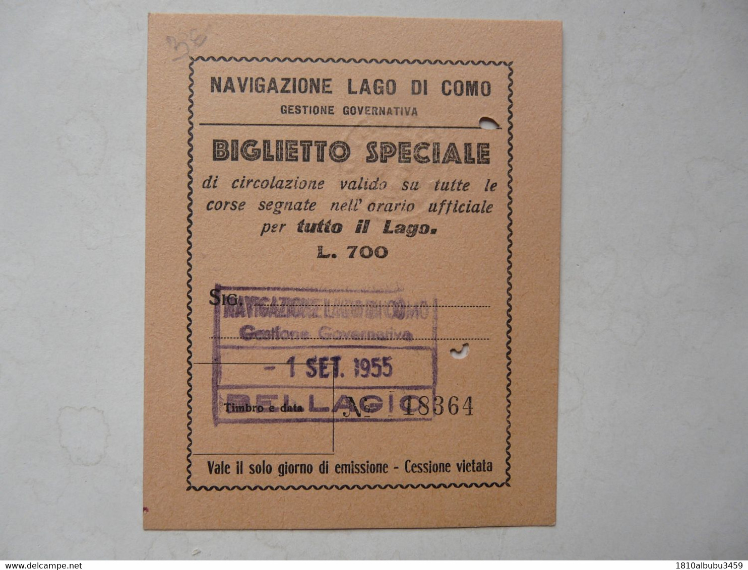 VIEUX PAPIERS - NAVIGAZINE LAGO DI COMO : Biglietto Speciale 1955 - Europa