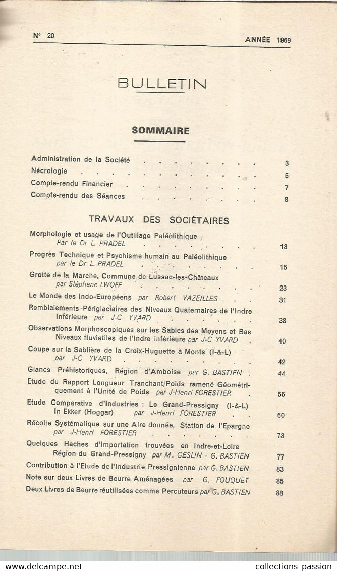 Archéologie, LES AMIS DU MUSEE PREHISTORIQUE DU GRAND-PRESSIGNY, N° 20, 1969, Frais Fr 6.15 E - Archeologie