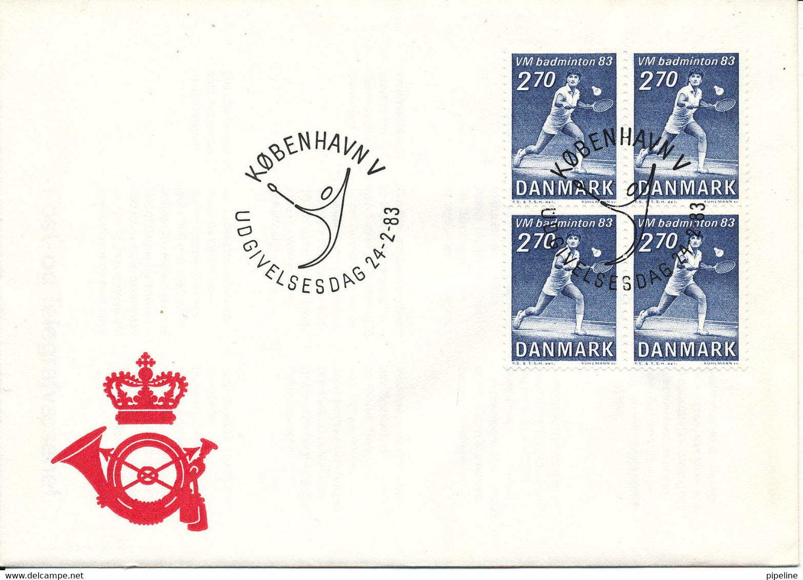 Denmark FDC 24-2-1983 In Block Of 4 World Cup Badminton LENE KÔPPEN - Badminton