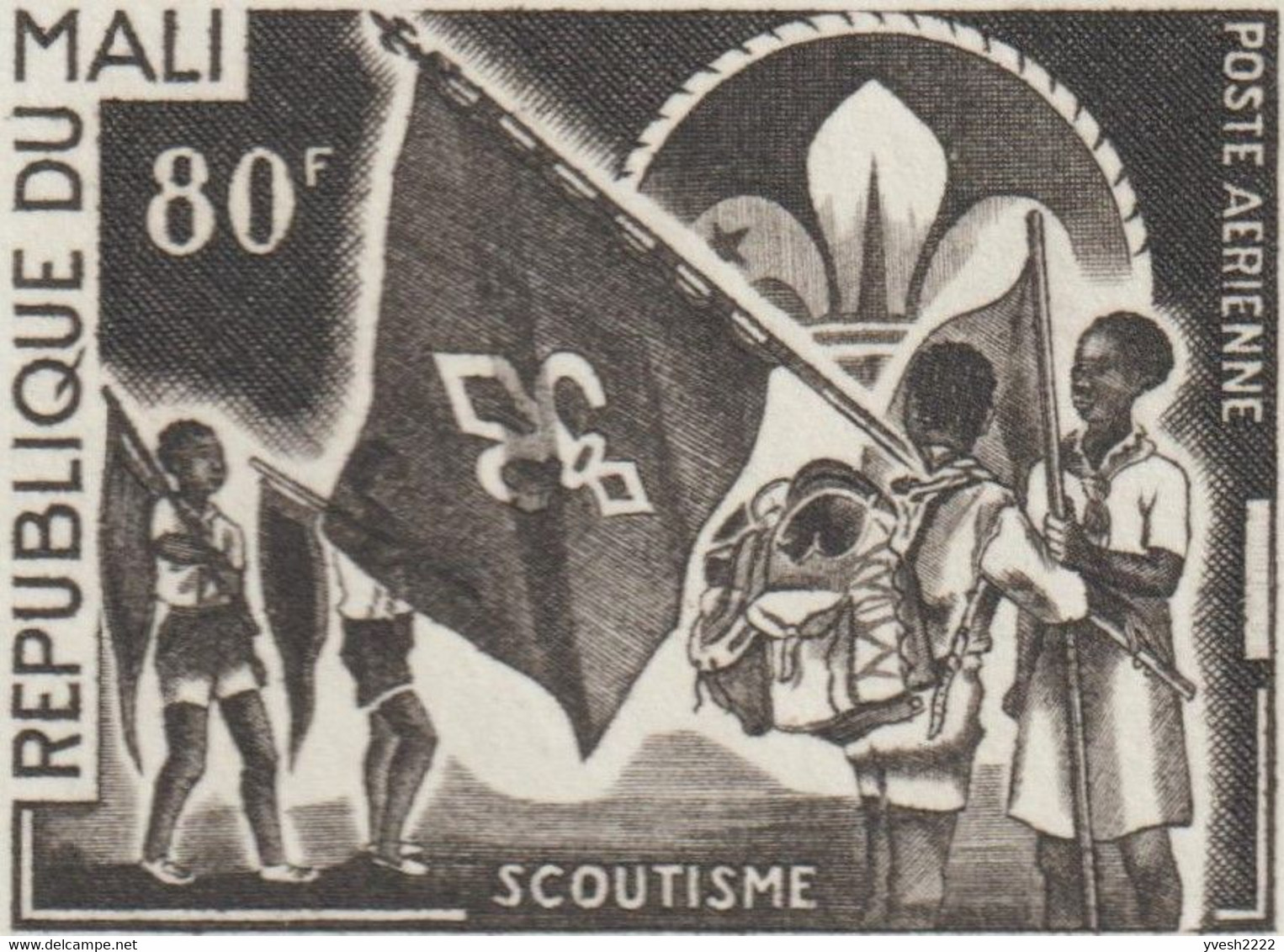 Mali 1973 Y&T PA 184. Épreuve D'artiste. Mouvement Scout En Afrique. Scouts En Marche, Drapeau - Covers