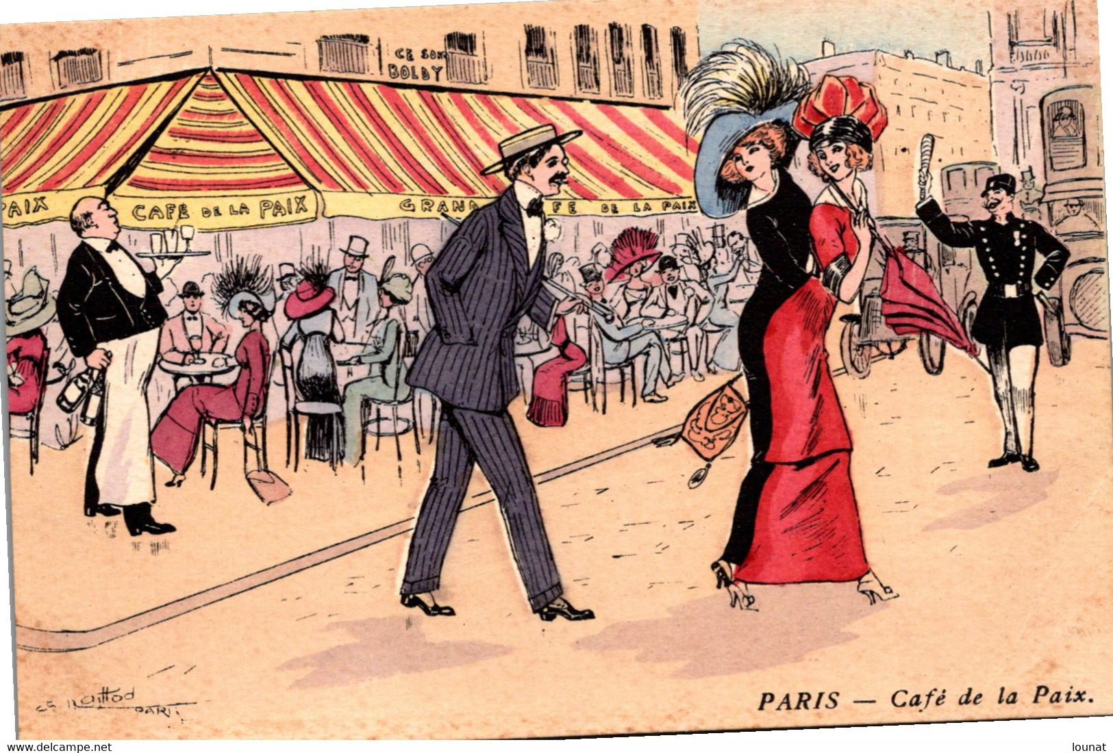 75 PARIS - Café De La Paix - Femmes à Chapeaux - Illustrateur NAILLOD Charles - Série 37 (pli Coin Droit) - Naillod