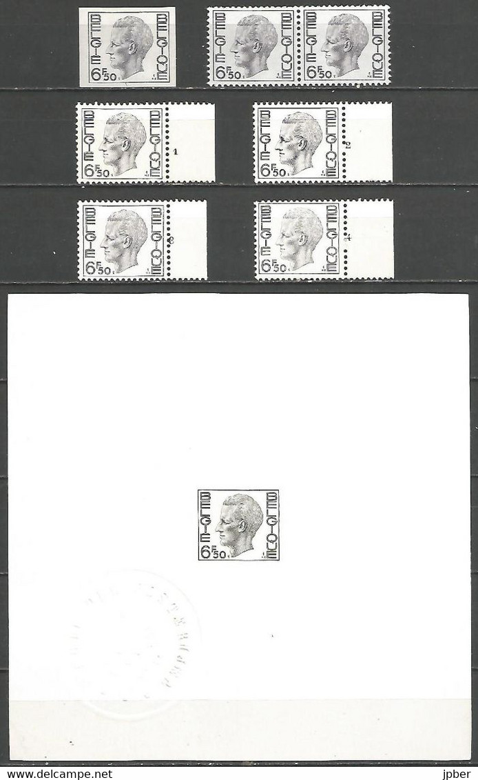 Belgique - Elström 6,50 Frs - N°1744 - Feuillet Ministériel + Non Dentelé + Paire Rouleau Avec N° Au Verso + N° Planches - 1970-1980 Elström