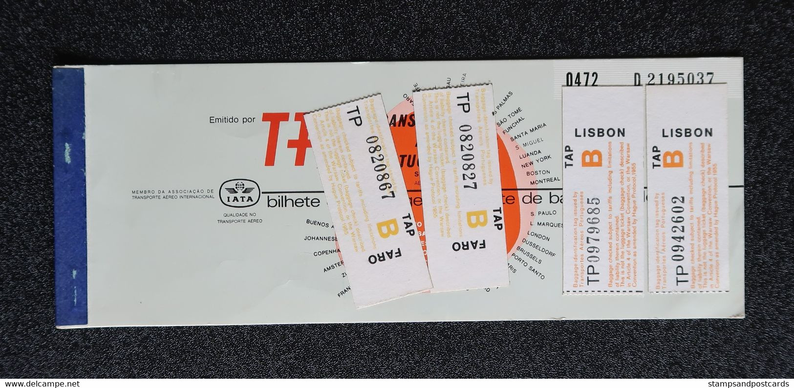 Billet D' Avion 1972 TAP Air Portugal Lisbonne Faro Talon Bagage Plane Ticket Lisbon Algarve - Europa