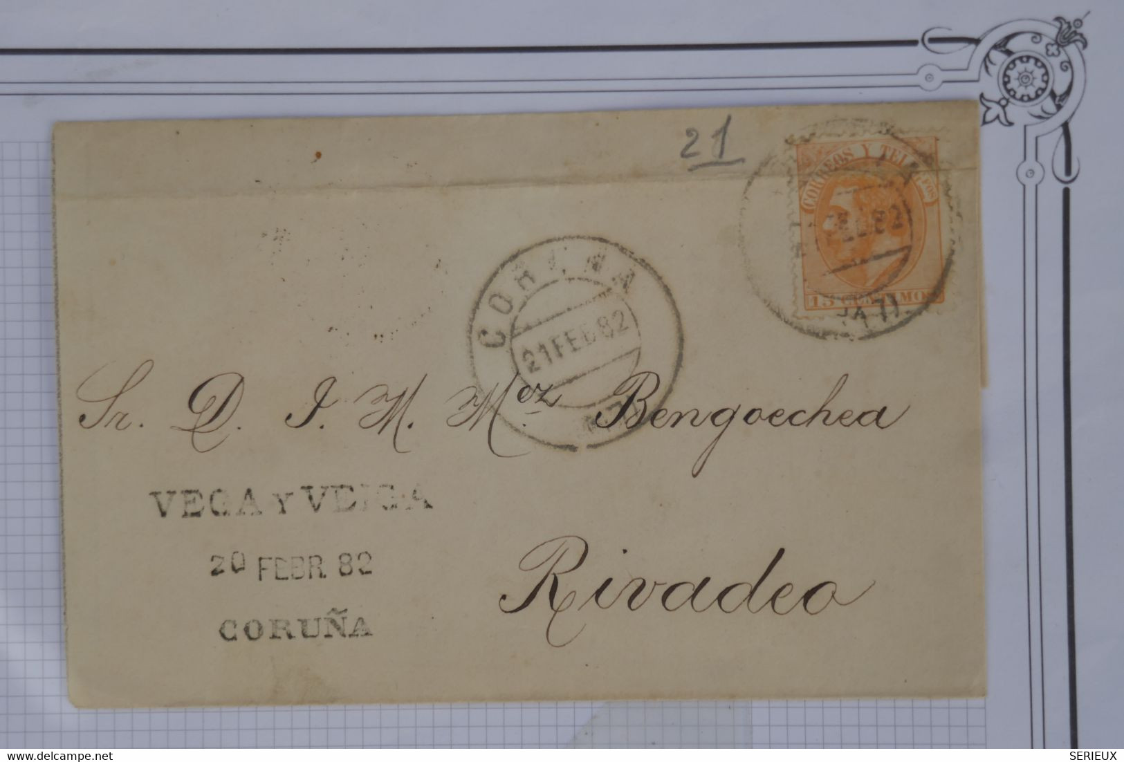 AW3 ESPANA  BELLE LETTRE    1882 CORUNA  POUR RIVADEO +AFFRANCH. INTERESSANT - Lettres & Documents