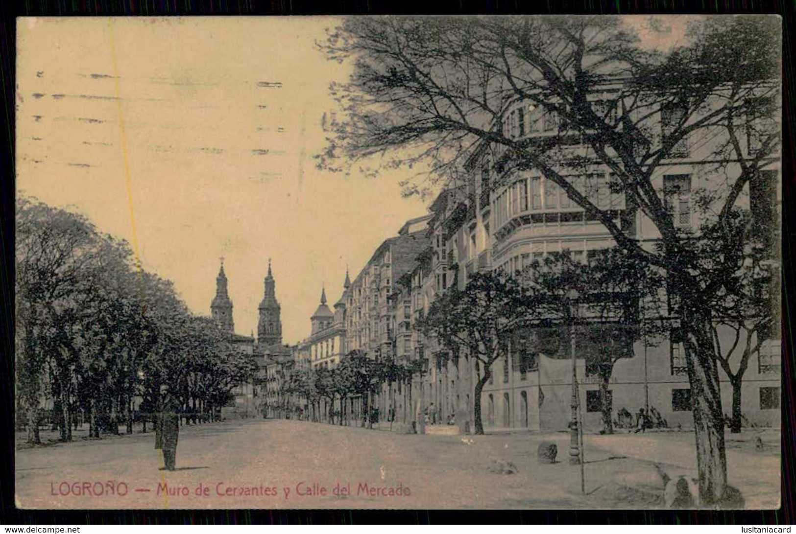 LOGROÑO - Muro De Cervantes Y Calle Del Mercado.( Ed. Imprenta Y Libreria -Hijos De Merino )  Carte Postale - La Rioja (Logrono)