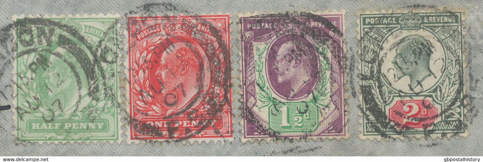 GB 1907, King EVII 1/2d, 1d, 1 1/2d And 2d (both Chalky Coated Paper) As Extremely Rare Four-color Mixed Franking - Lettres & Documents