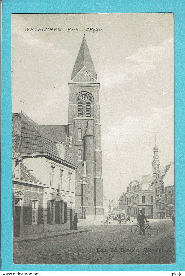 * Wevelgem - Wevelghem (West Vlaanderen) * (Edit Ed. Boussier) Kerk, église, Church, Kirche, Animée, Vélo, Café L'union - Wevelgem