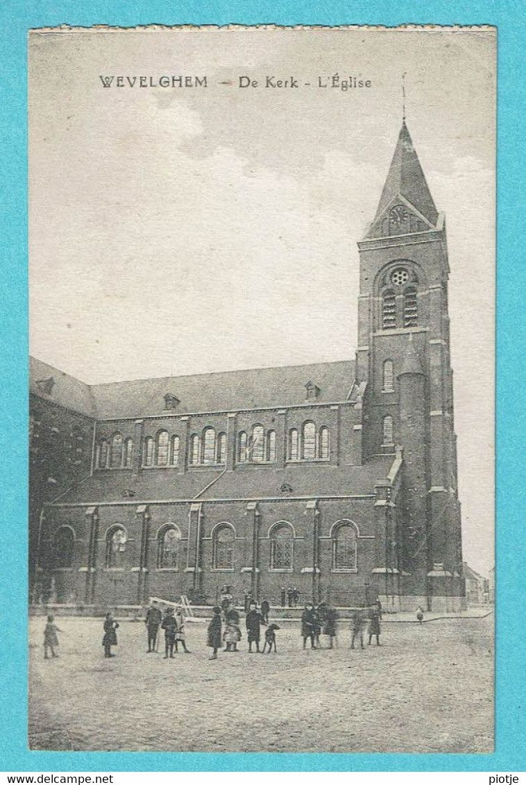 * Wevelgem - Wevelghem (West Vlaanderen) * (Uitg J. Delrue R.C.B.) Kerk, église, Church, Kirche, Animée, Enfants, Chien - Wevelgem