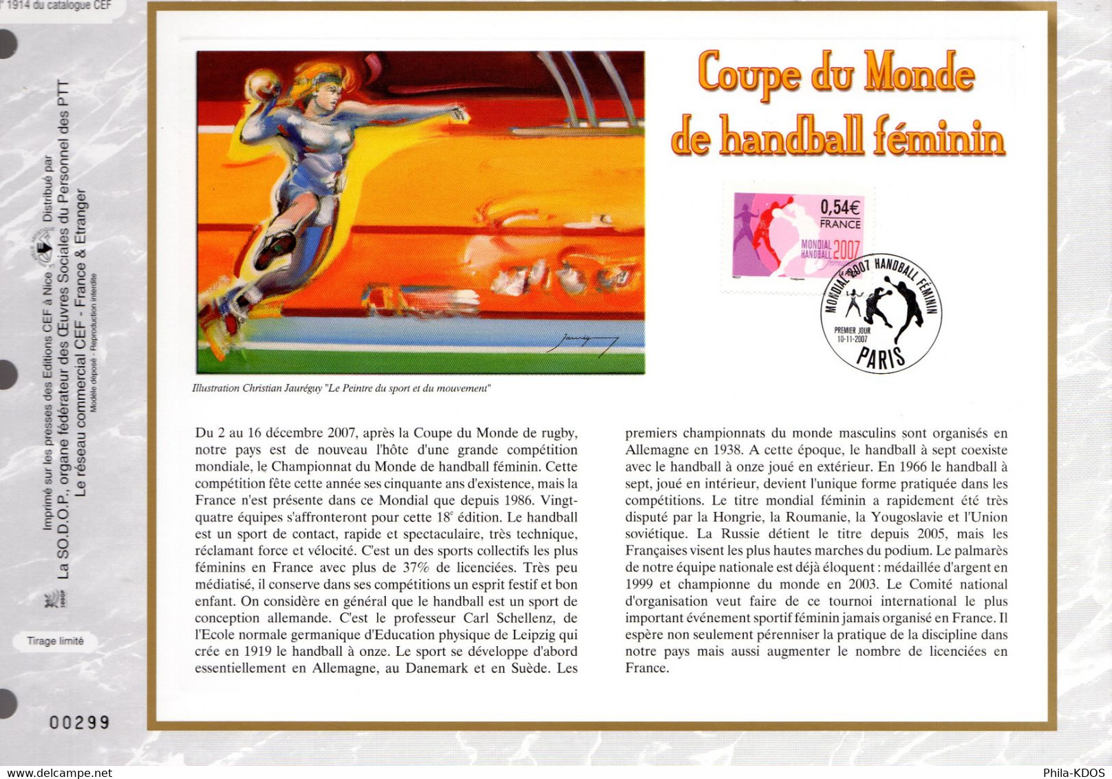 &#9989; " HANDBALL FEMININ " Sur Feuillet CEF 1er Jour De 2007. N° YT 4118. Parfait état. FDC - Handbal