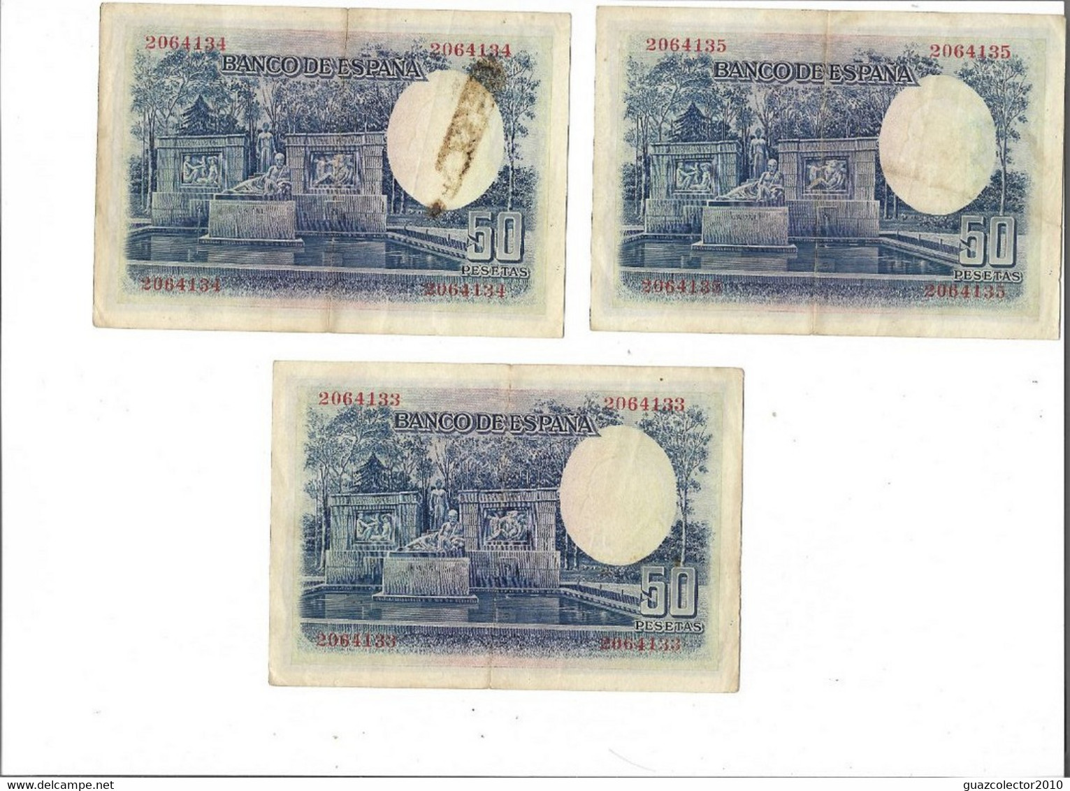 ESPAÑA: TRIO CORRELATIVO 50 PESETAS RAMON Y CAJAL. AÑO 1935. SIN SERIE. BC+. - 50 Peseten