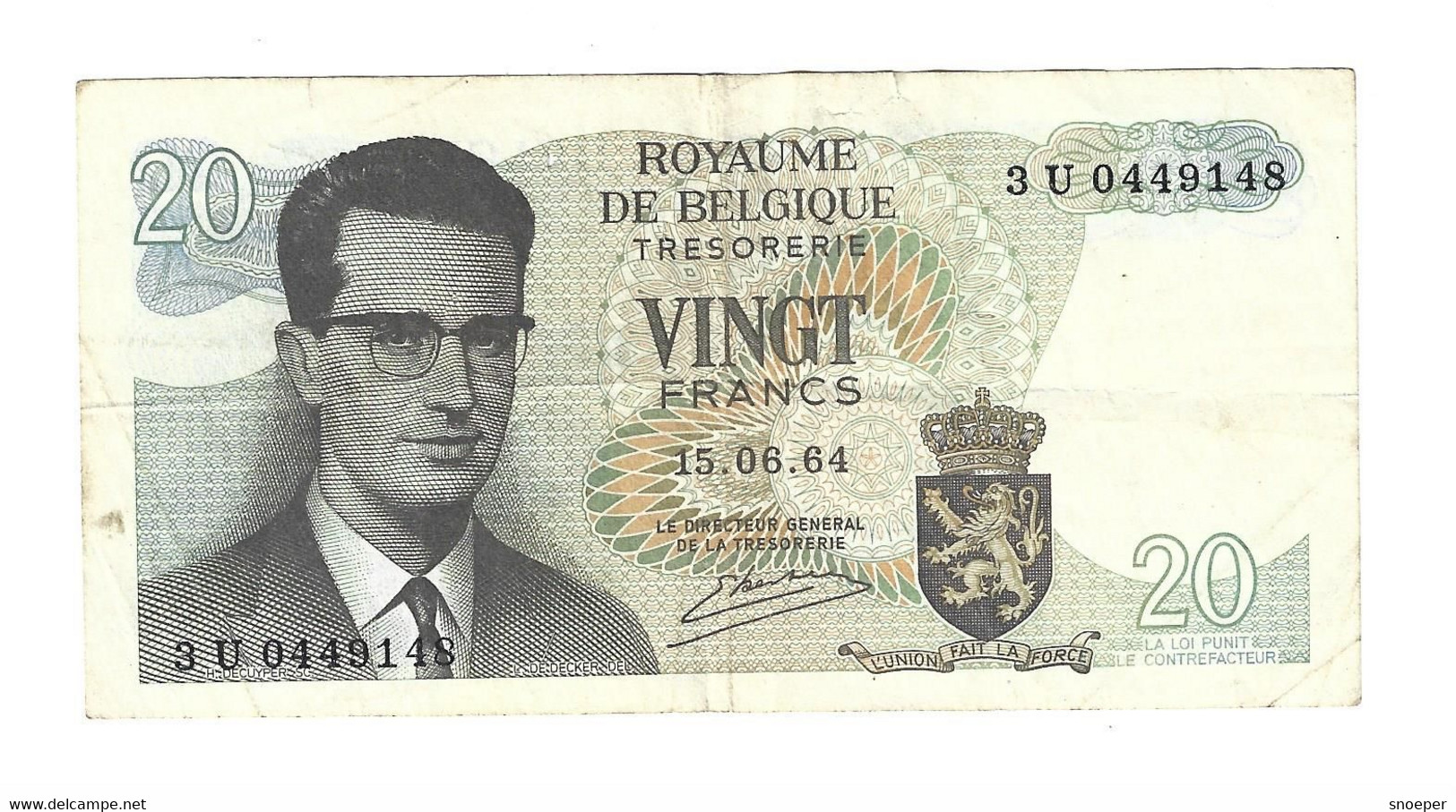 *Belguim 20 Francs 1964  Esselen  138b - 20 Francs