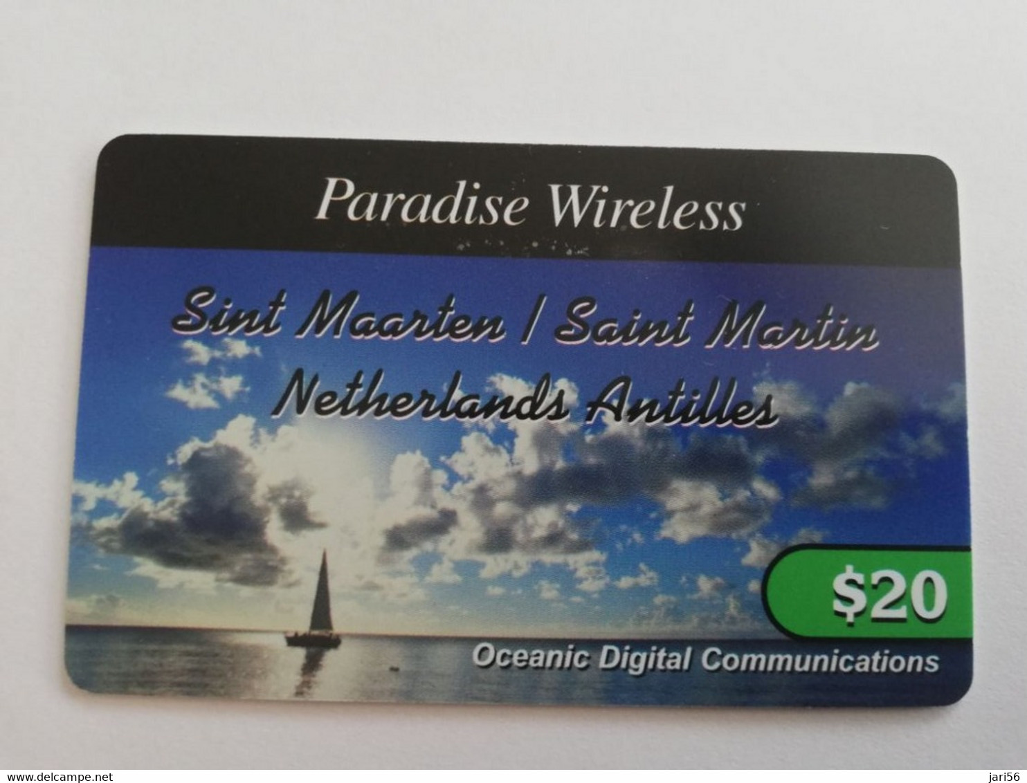 St MAARTEN  Prepaid  $20,- PARADISE WIRELESS  SAILBOAT ON SEA        Fine Used Card  **10127** - Antilles (Netherlands)