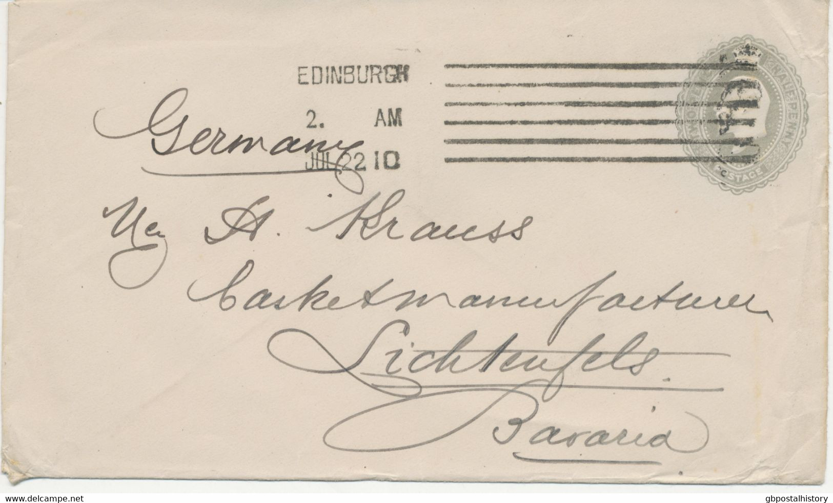 GB 1910, Superb EVII 2 1/2d Grey Stamped To Order Postal Stationery Envelope (N. Martinot, Nicolson Square, Edinburgh) - Briefe U. Dokumente