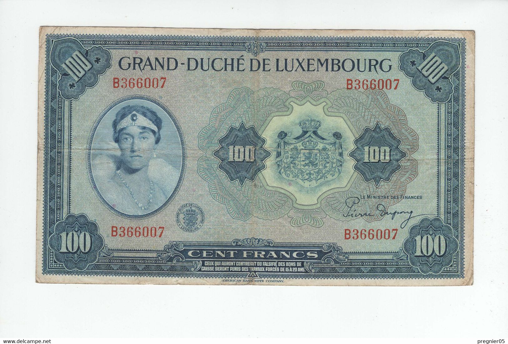 LUXEMBOURG " Baisse De Prix " Billet 100 Francs 1934 TTB P.47-B N° 366007 - Luxemburg