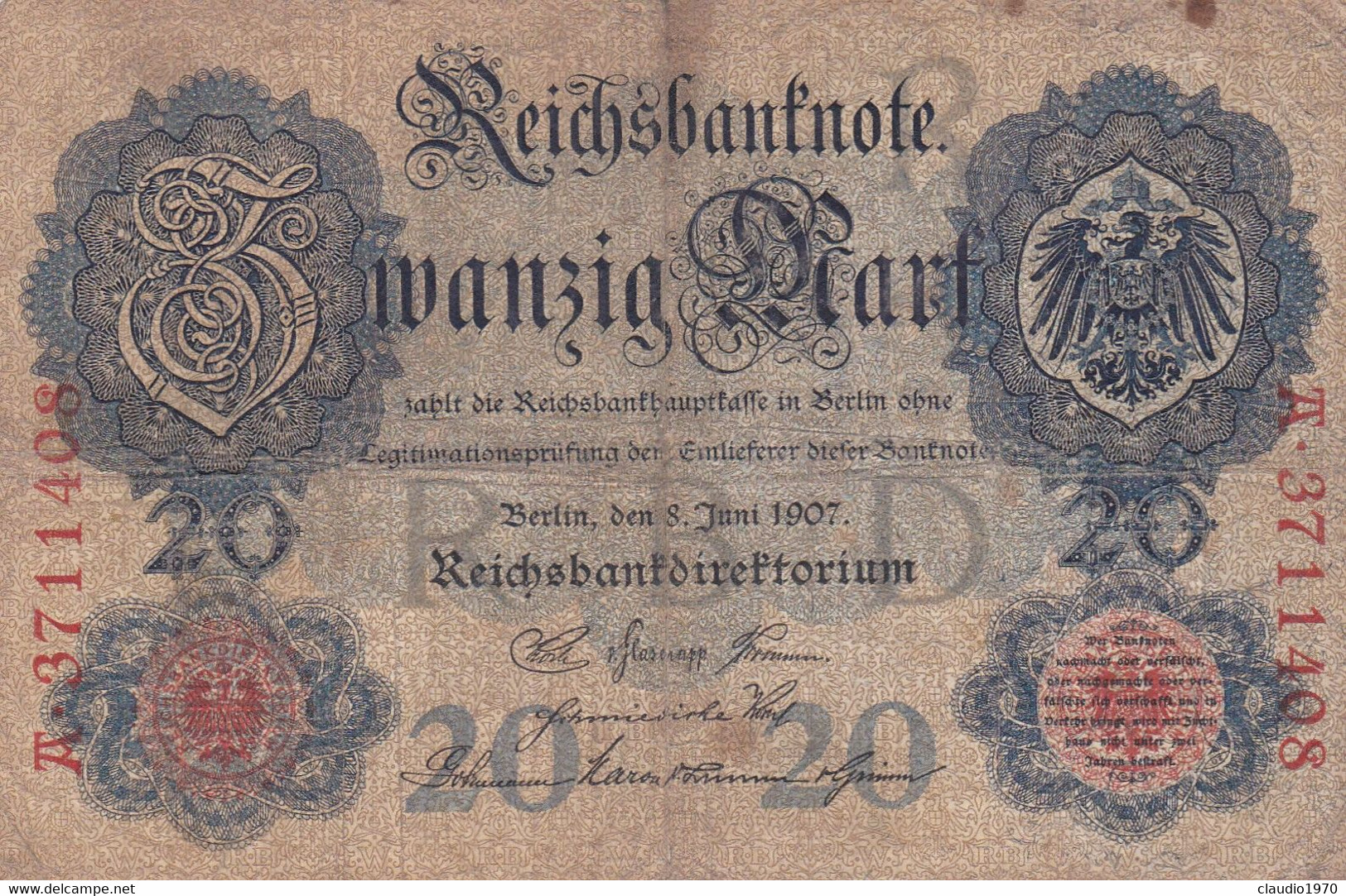 GERMANIA - 1907  BANCONOTE TEDESCA - 20 MARK - 20 Mark