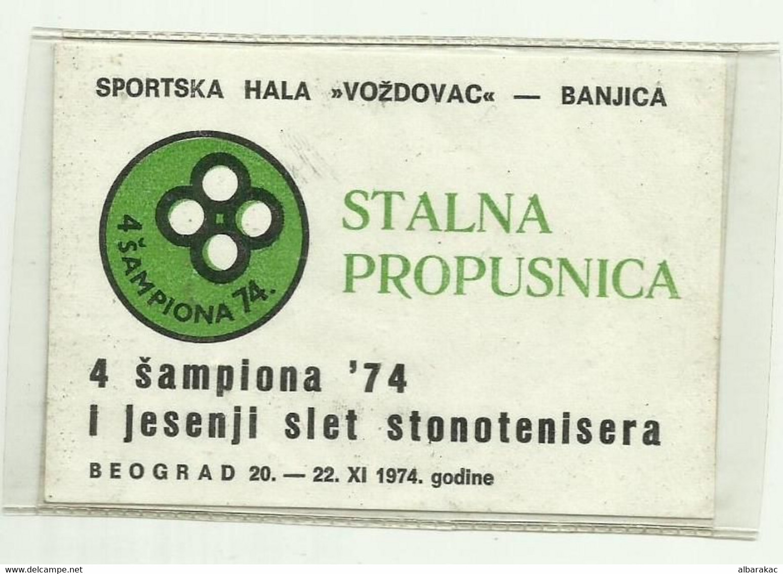Serbia Beograd Table Tennis - Permanent Pass 1974 - Tischtennis