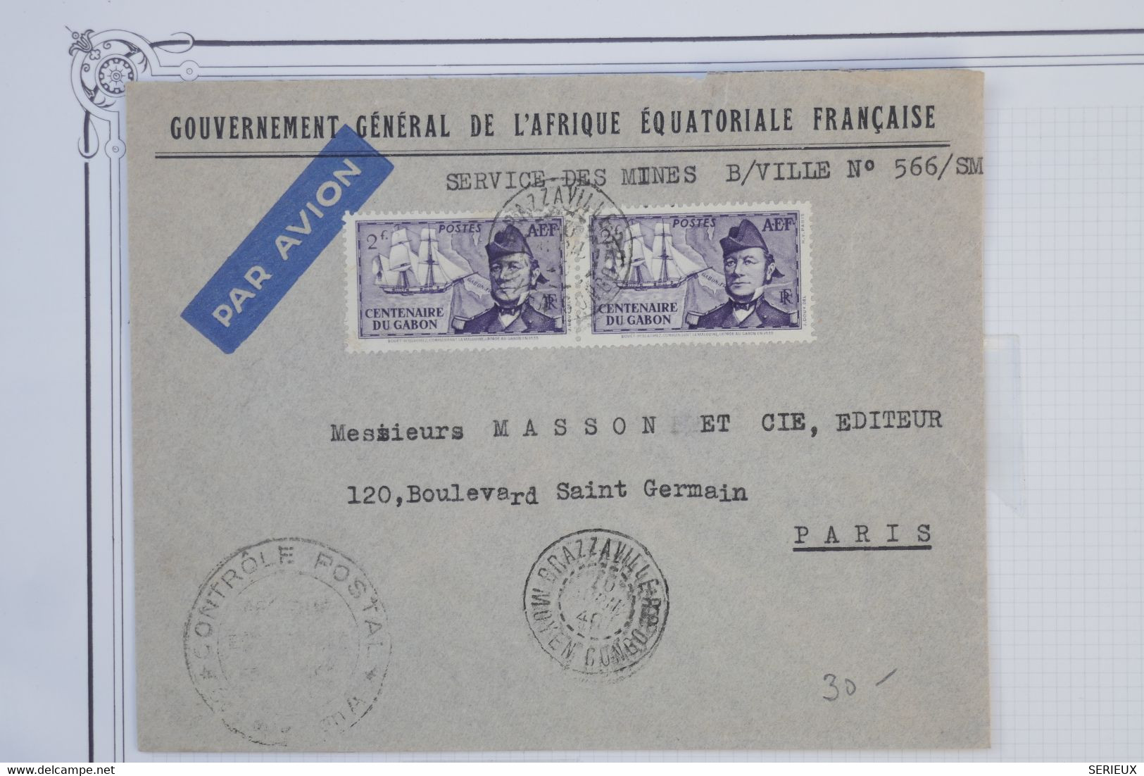 #18 AEF  MOYEN CONGO  BELLE LETTRE 1951 PAR AVION  BRAZZAVILLE  A  PARIS  FRANCE +PAIRE T.P +AFFRANCH. PLAISANT - Briefe U. Dokumente