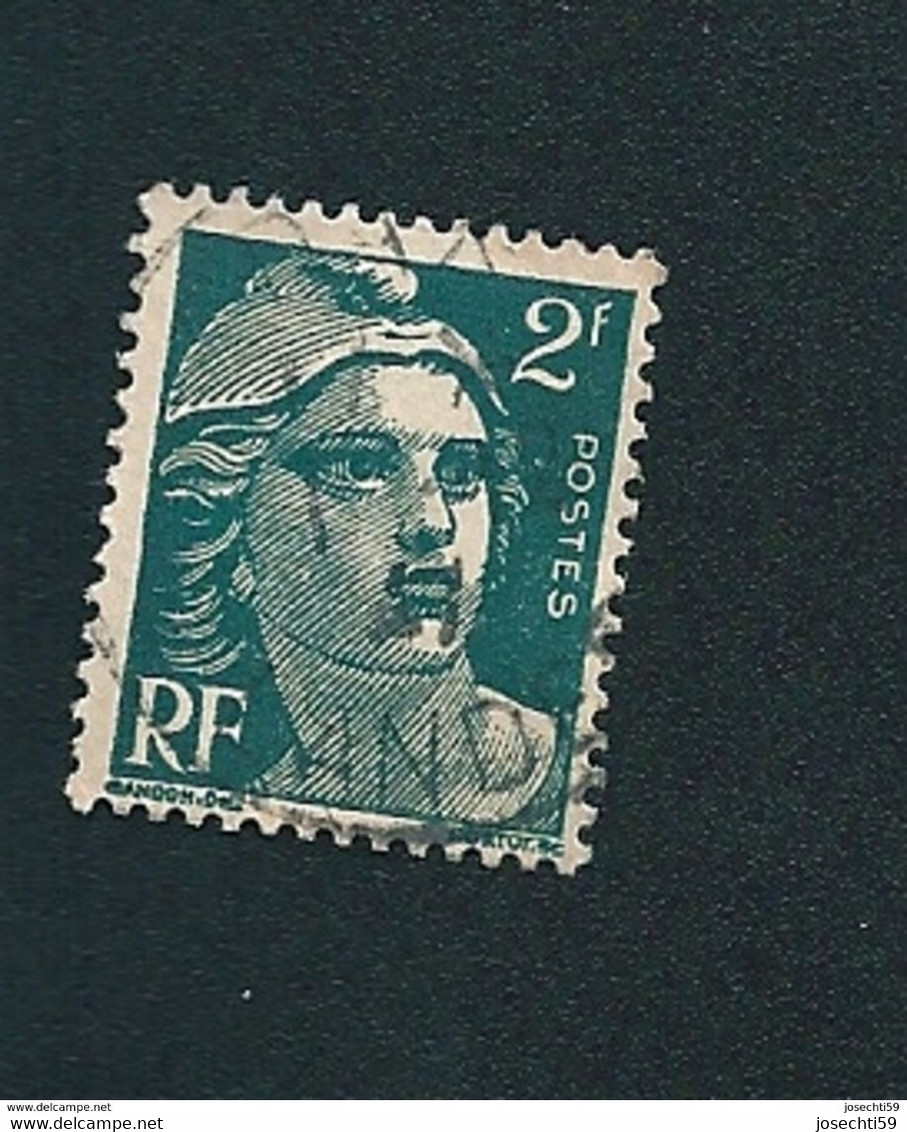 N°  713  Marianne De Gandon 2 F Vert 1945 Timbre France Variété Oblitéré Fond Ligné - Used Stamps