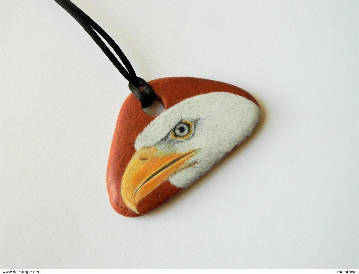 American Bald Eagle Hand Painted On A Terracotta Tile Pendant - Animals