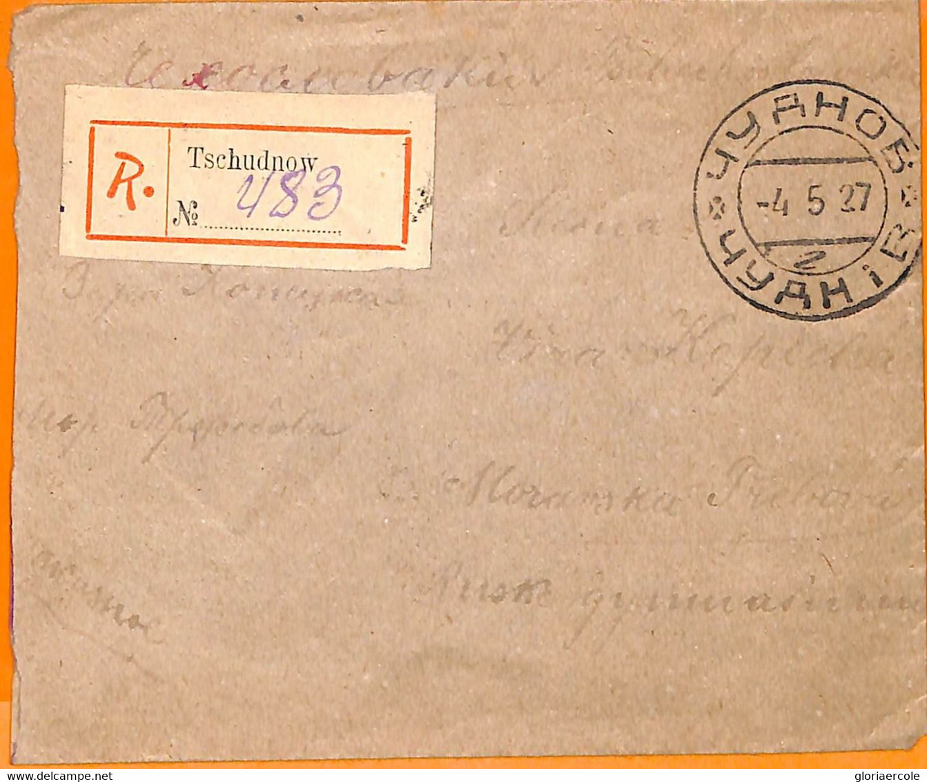 99628 - RUSSIA - Postal History  REGISTERED COVER From TSCHUDNOW Chudniv UKRAINE 1927 - Covers & Documents