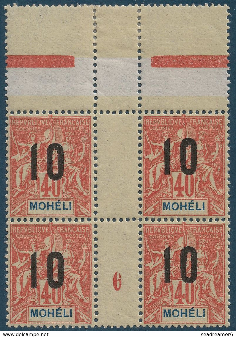 Colonies Françaises MOHELI  Milésime N°20** 10c Sur 40 C Bloc De 4 Millésimé 6 Haut De Feuille Tres Frais & TTB - Unused Stamps