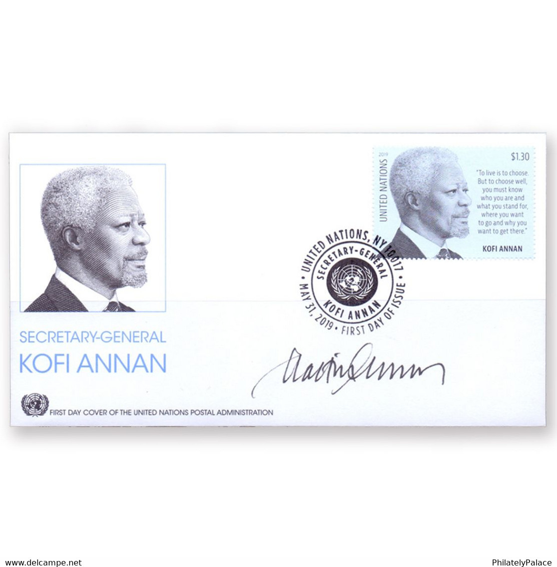 2019 – UN Kofi Annan FDC Signed By The Engraver Artist VERY RARE (**) - Brieven En Documenten