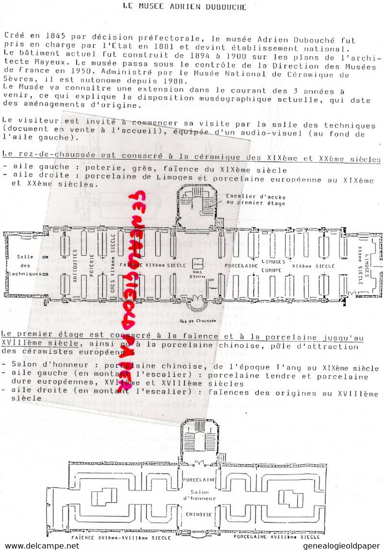 87- LIMOGES - RARE DOSSIER DE PRESSE MUSEE ADRIEN DUBOUCHE-PORCELAINE-POTERIE-GRES-ROSELINE DU MANOIR