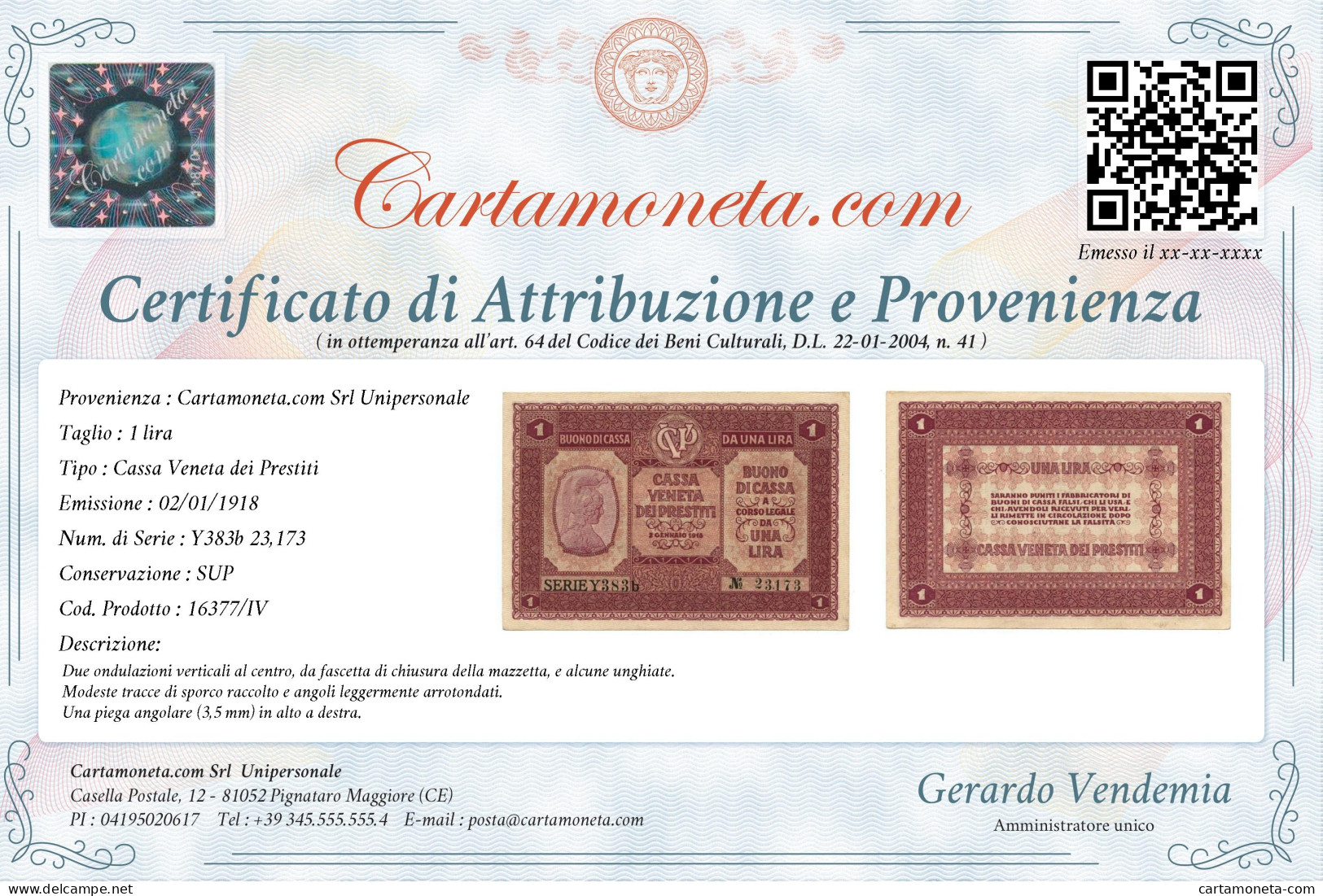 1 LIRA CASSA VENETA DEI PRESTITI OCCUPAZIONE AUSTRIACA 02/01/1918 SUP - Austrian Occupation Of Venezia