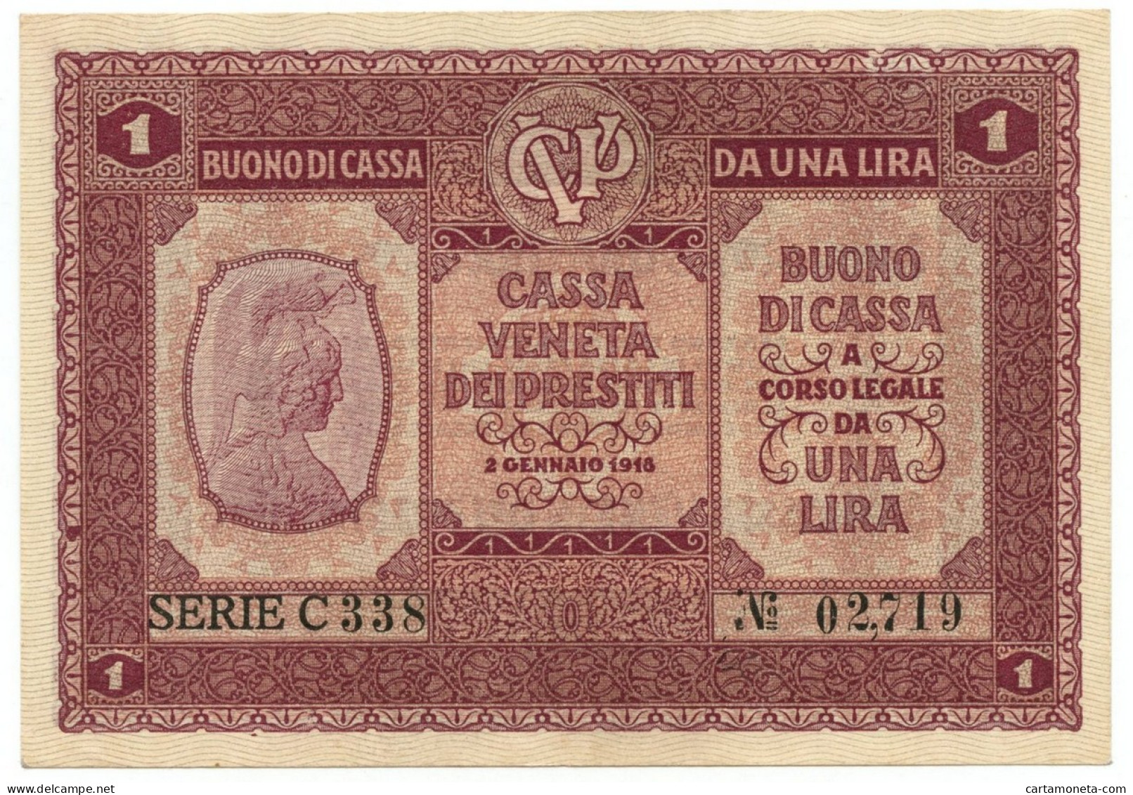 1 LIRA CASSA VENETA DEI PRESTITI OCCUPAZIONE AUSTRIACA 02/01/1918 SUP+ - Oostenrijkse Bezetting Van Venetië